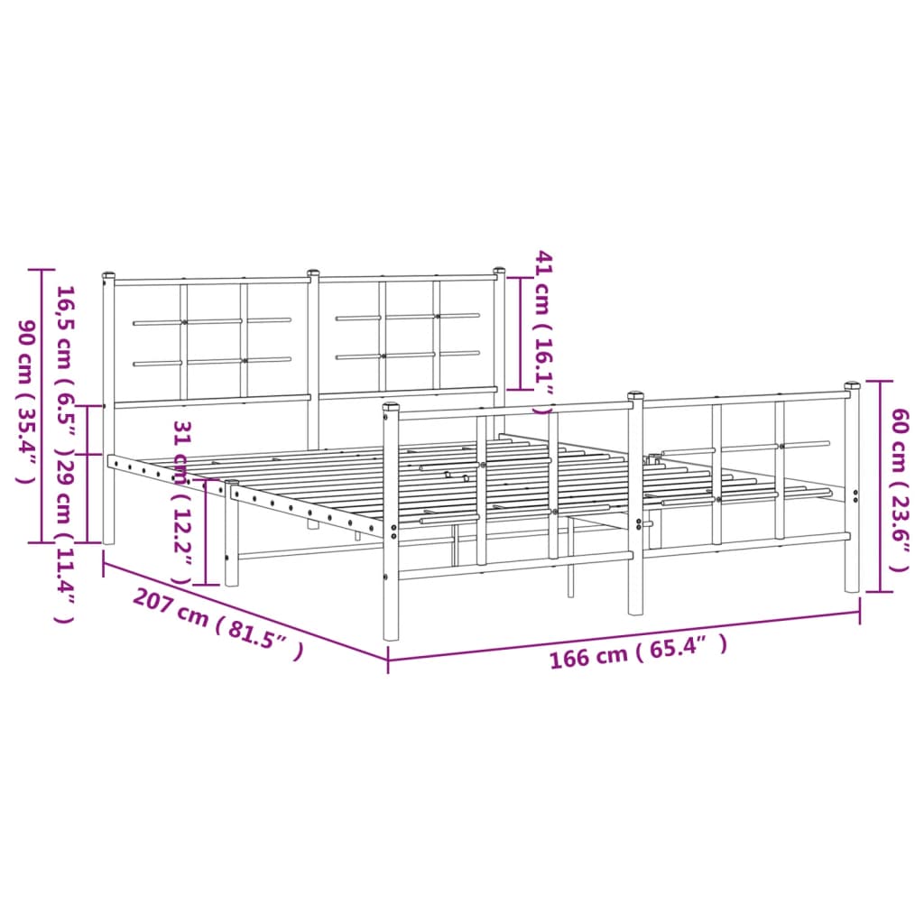 Cadru pat fără saltea, cu tăblie picioare negru 160x200cm metal GartenMobel Dekor