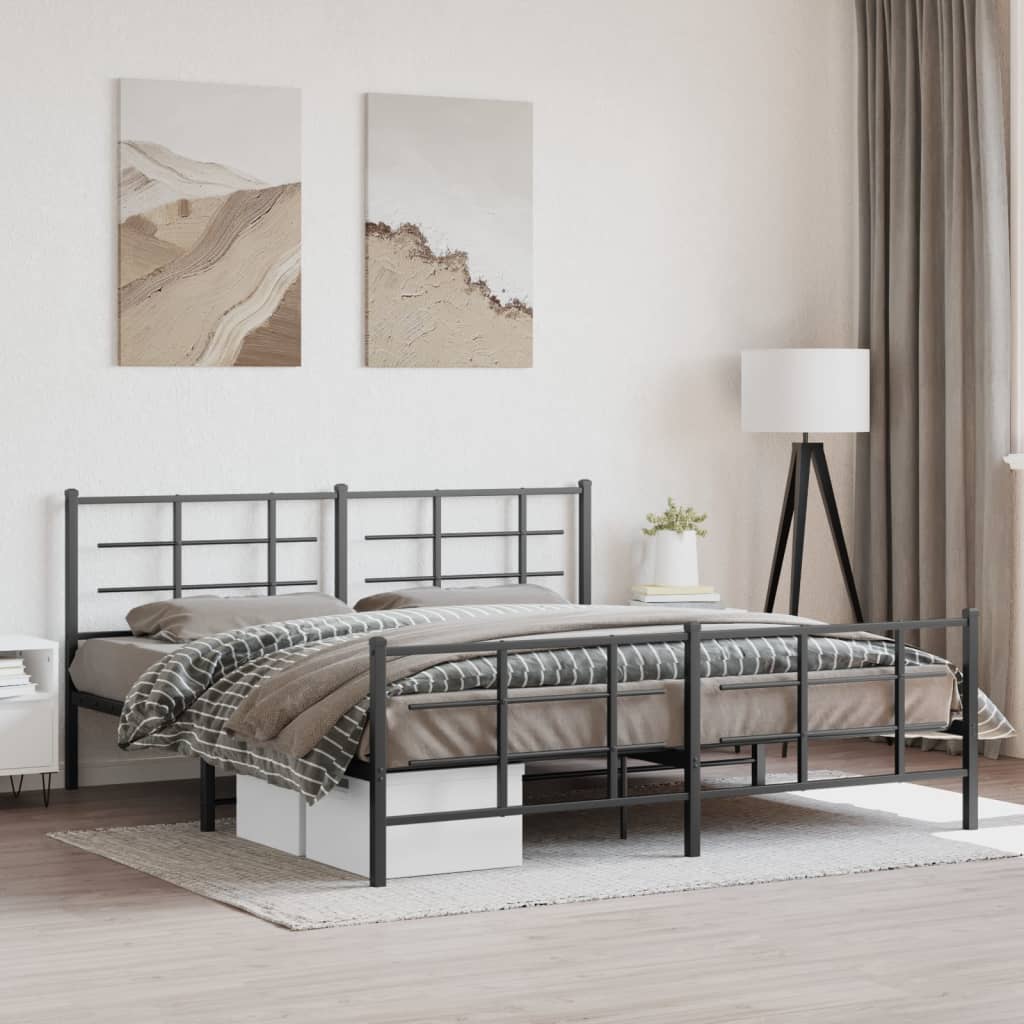 Cadru pat fără saltea, tăblie de picioare negru 180x200cm metal GartenMobel Dekor