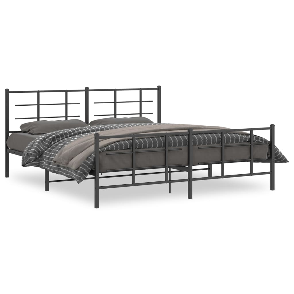 Cadru pat fără saltea, tăblie de picioare negru 180x200cm metal GartenMobel Dekor