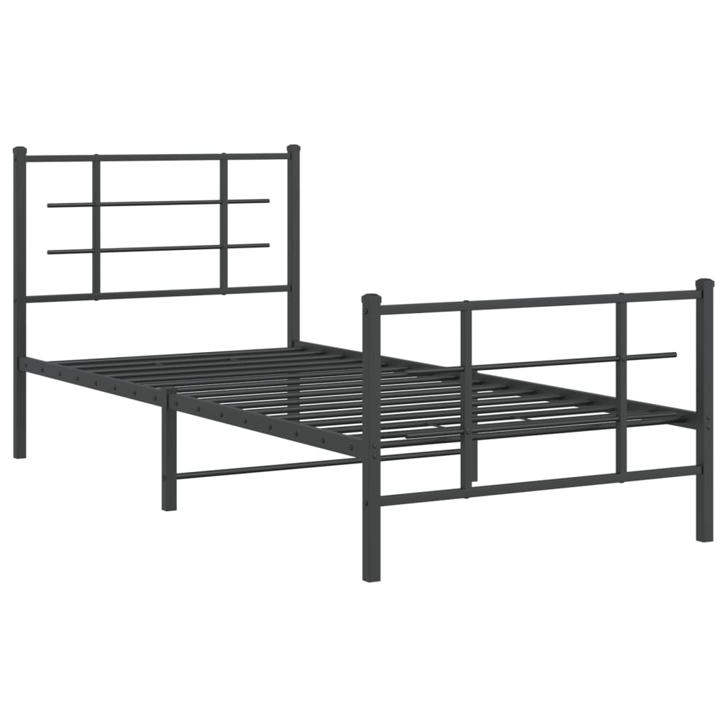 Cadru pat metalic cu tăblii de cap/picioare, negru, 90x200 cm GartenMobel Dekor