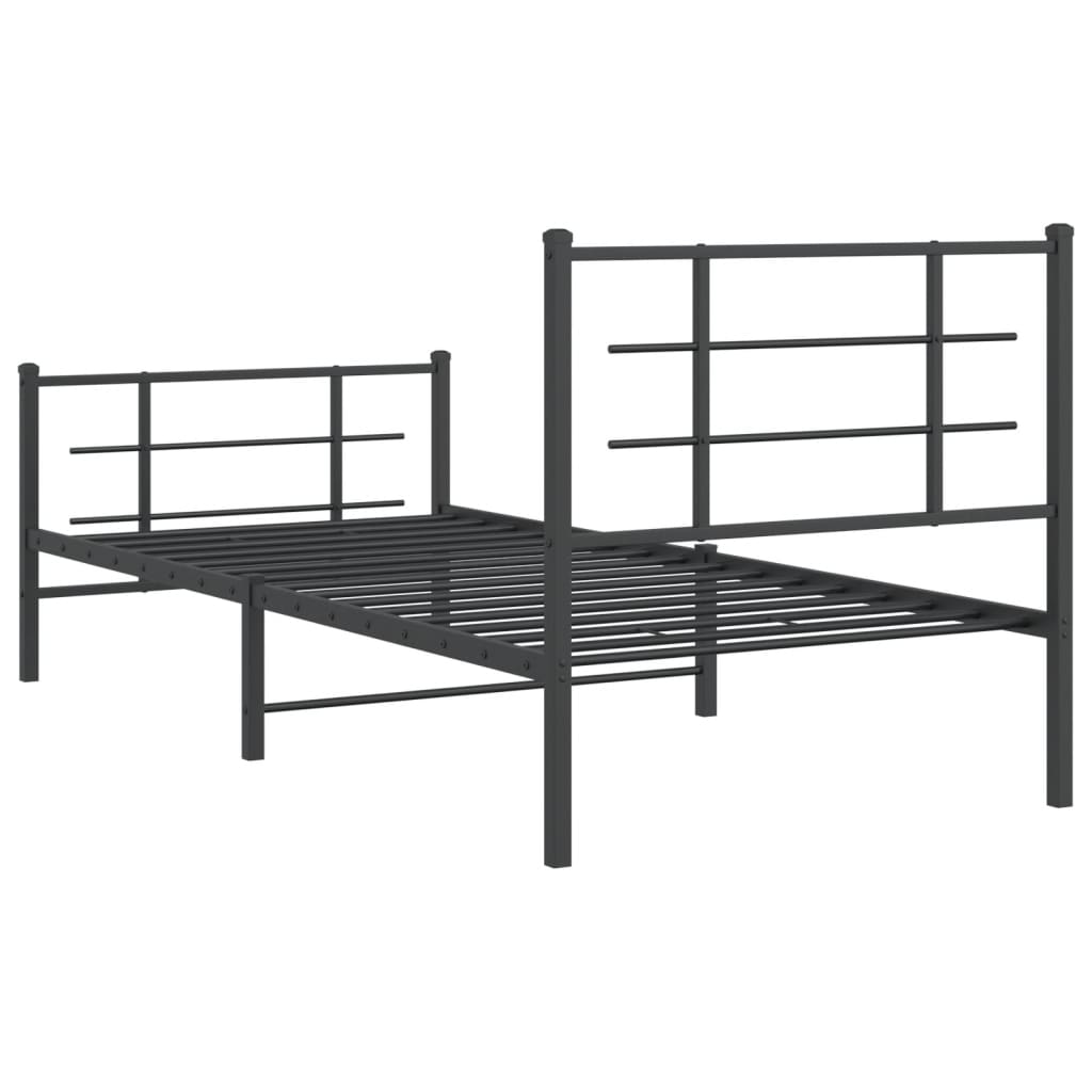 Cadru pat metalic cu tăblii de cap/picioare, negru, 90x200 cm GartenMobel Dekor