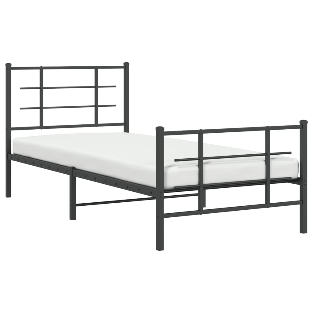 Cadru pat metalic cu tăblii de cap/picioare, negru, 90x200 cm GartenMobel Dekor