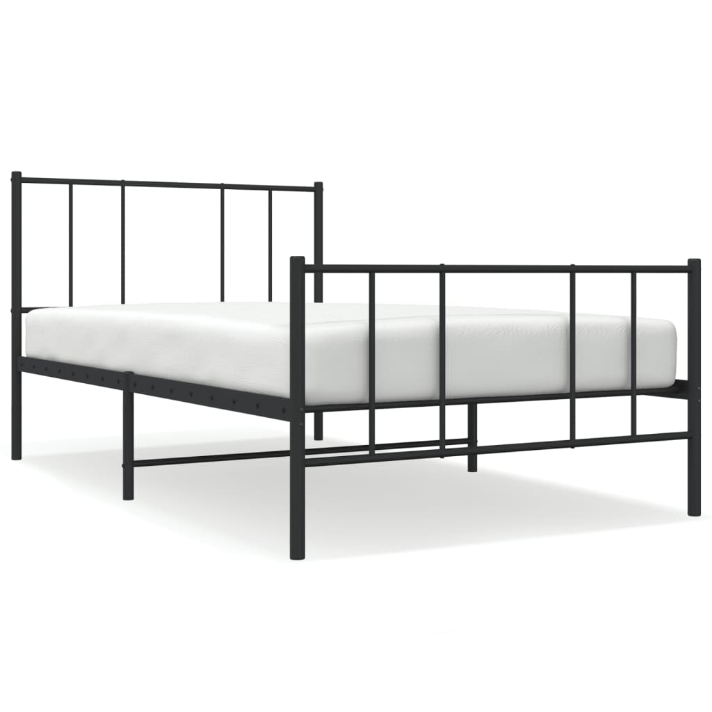 Cadru pat metalic cu tăblii de cap/picioare, negru, 90x200 cm GartenMobel Dekor