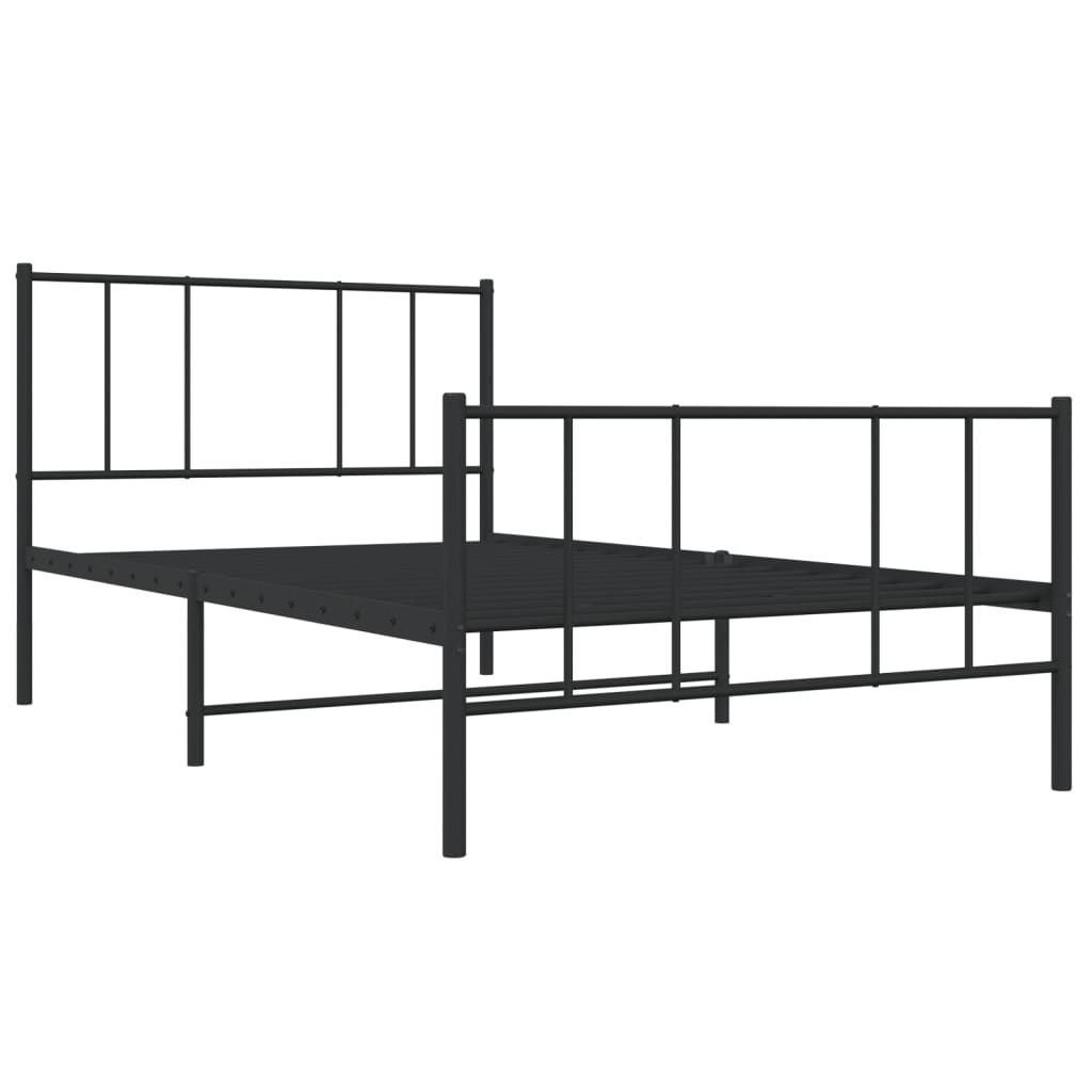 Cadru pat metalic cu tăblii de cap/picioare, negru, 90x200 cm GartenMobel Dekor