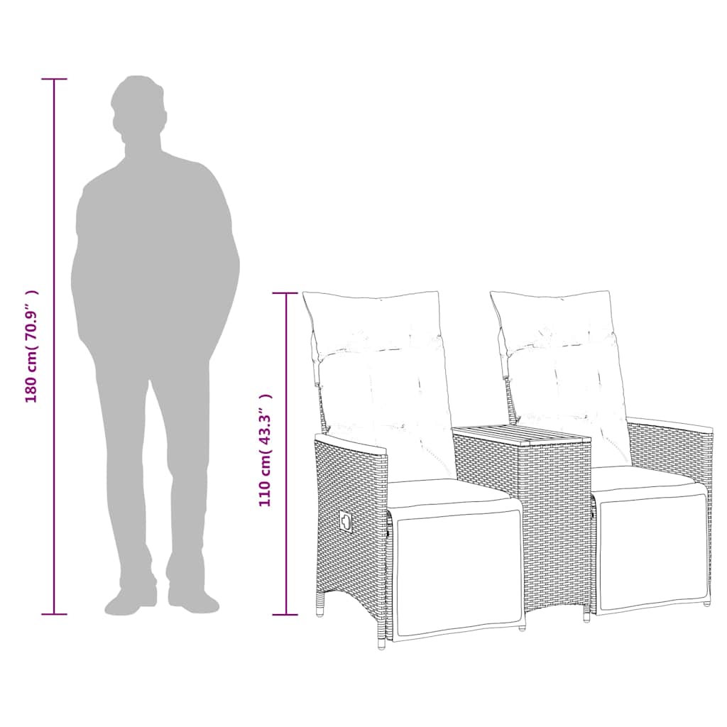 Canapea extensibilă de grădină cu 2 locuri și masă, gri, poliratan GartenMobel Dekor