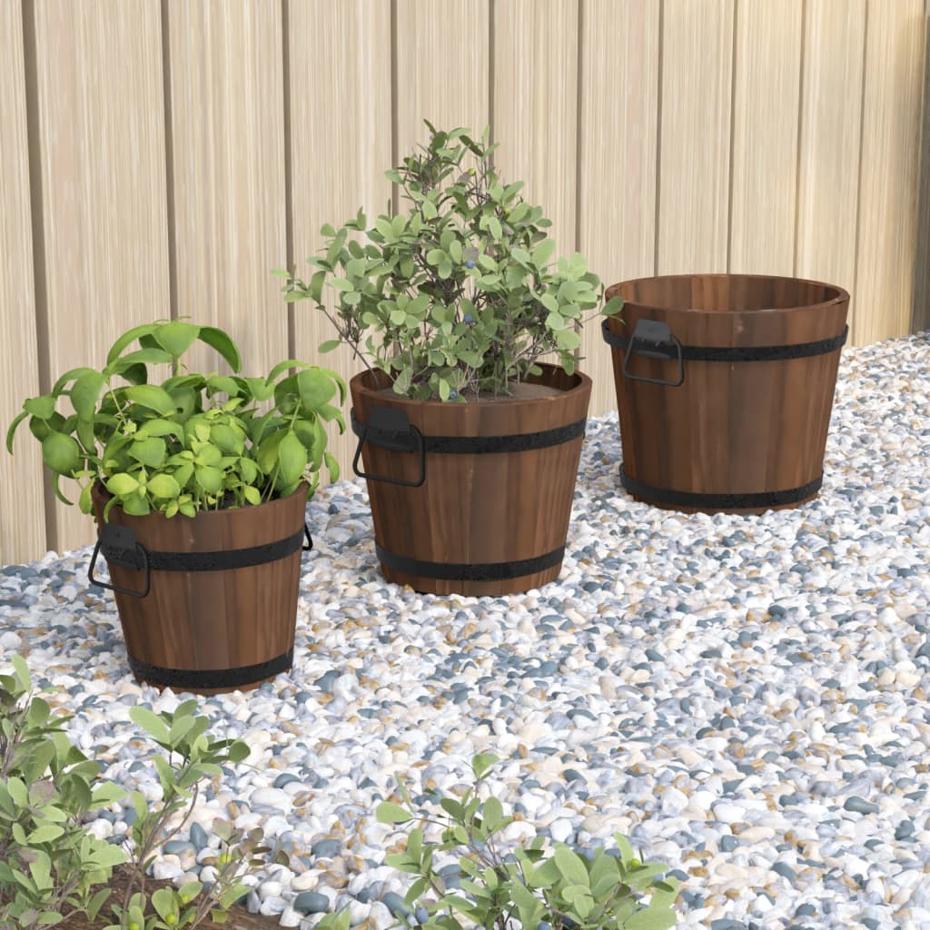 Set de jardiniere tip găleată, 3 piese, lemn masiv de brad GartenMobel Dekor
