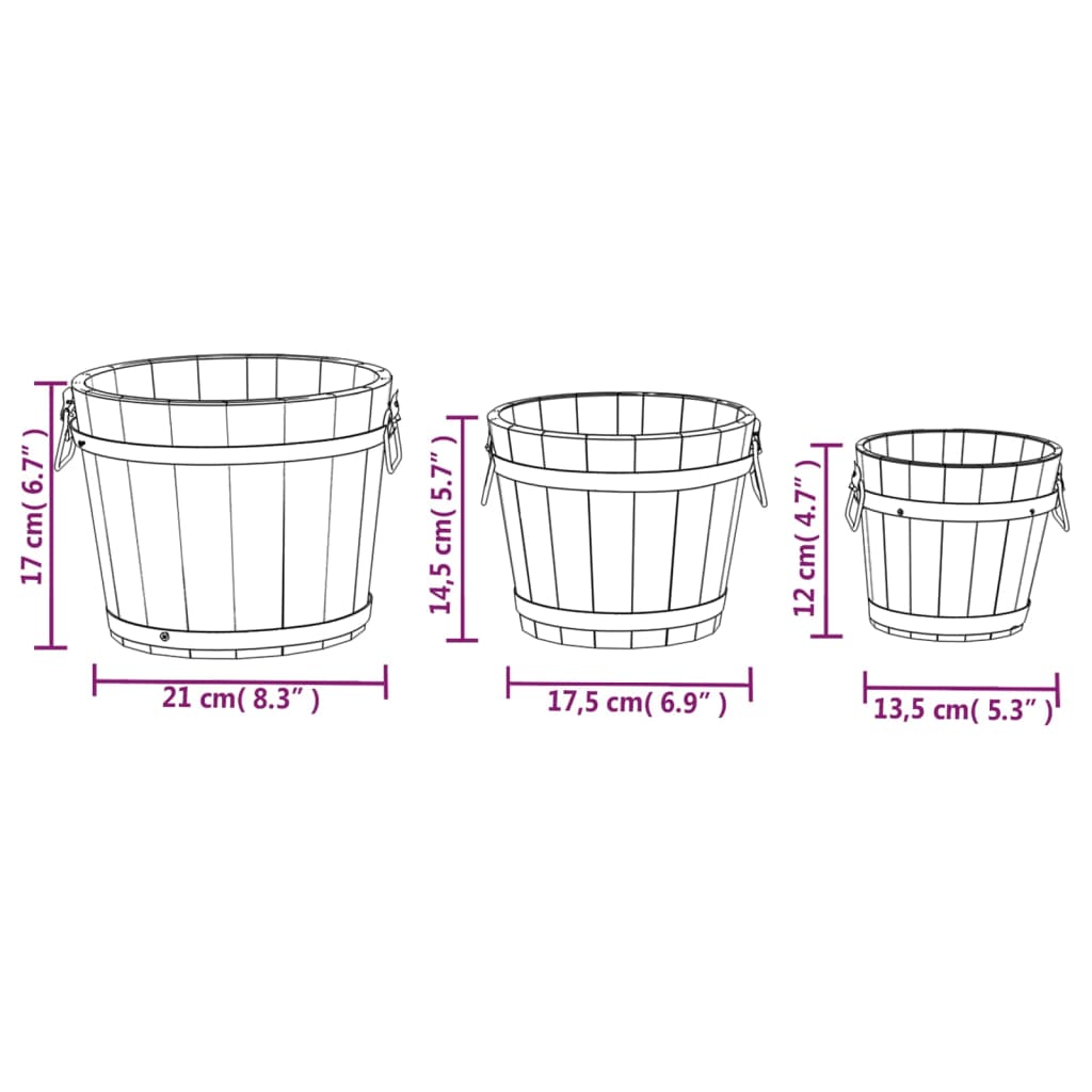 Set de jardiniere tip găleată, 3 piese, lemn masiv de brad GartenMobel Dekor
