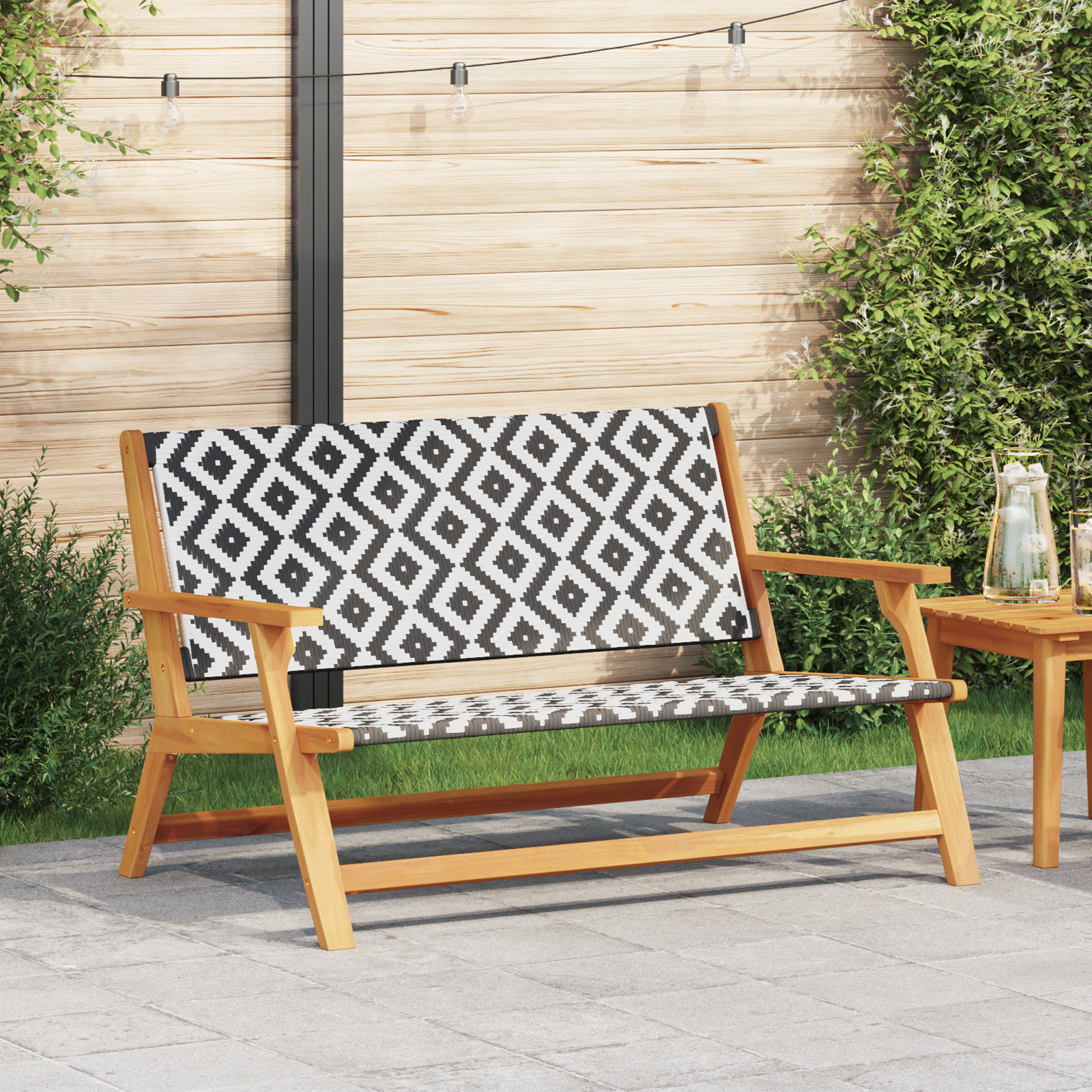 Bancă Neagră și Albă 122x76x73.5 cm din Lemn de Acacia GartenMobel Dekor