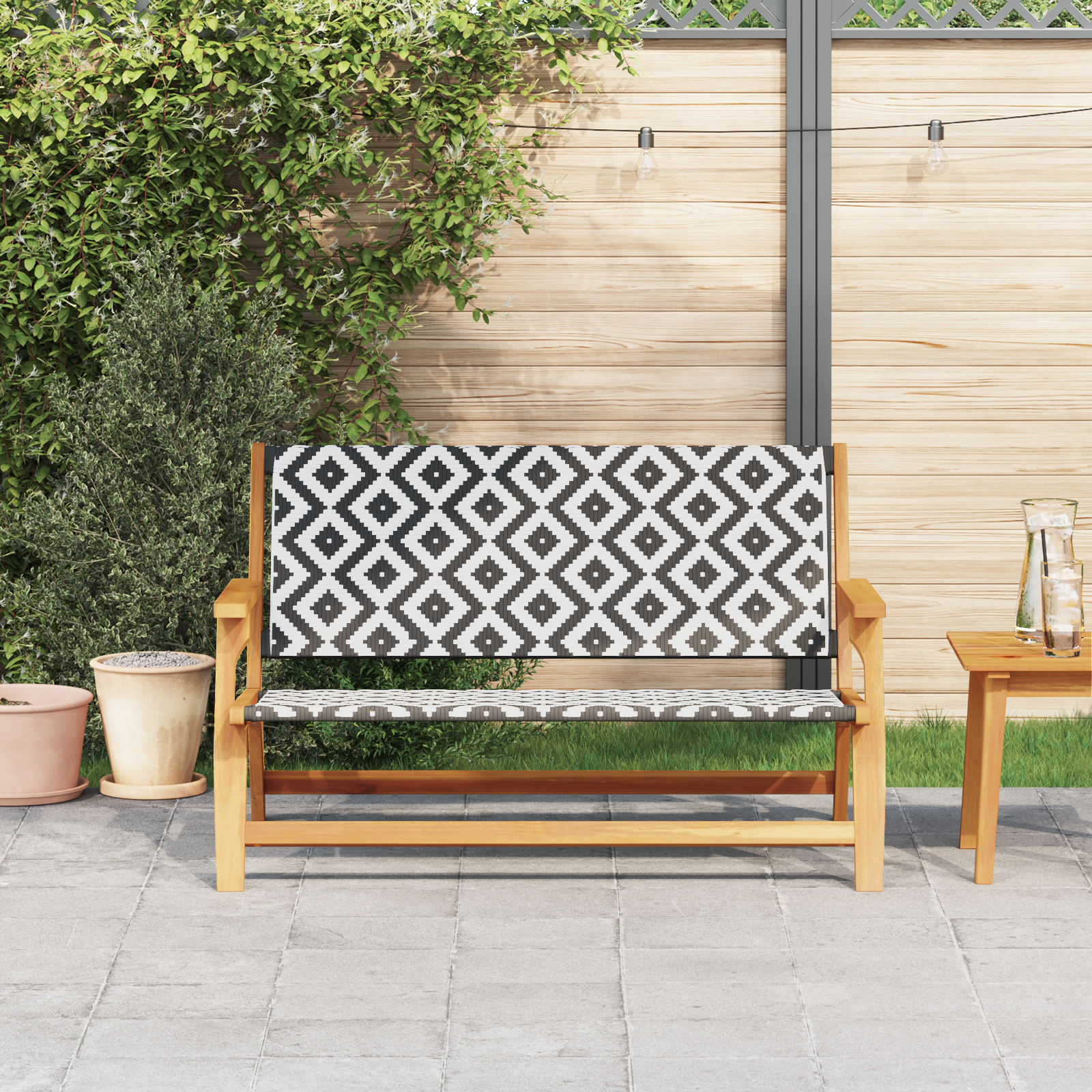 Bancă Neagră și Albă 122x76x73.5 cm din Lemn de Acacia GartenMobel Dekor
