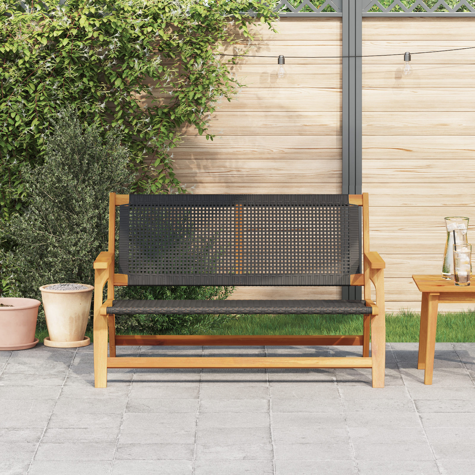 Bancă de grădină neagră 122x76x73,5 cm din lemn solid de acacia GartenMobel Dekor