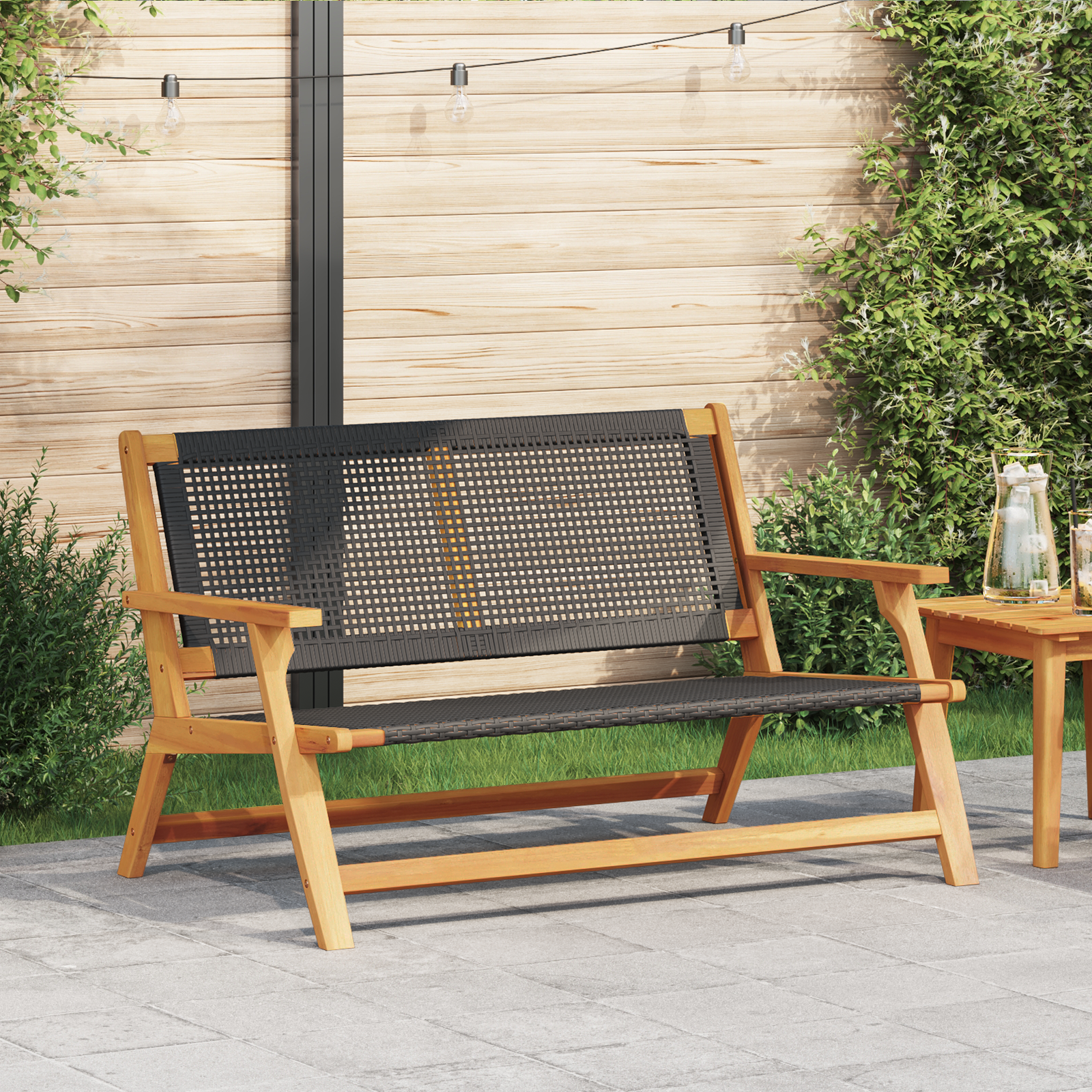 Bancă de grădină neagră 122x76x73,5 cm din lemn solid de acacia GartenMobel Dekor