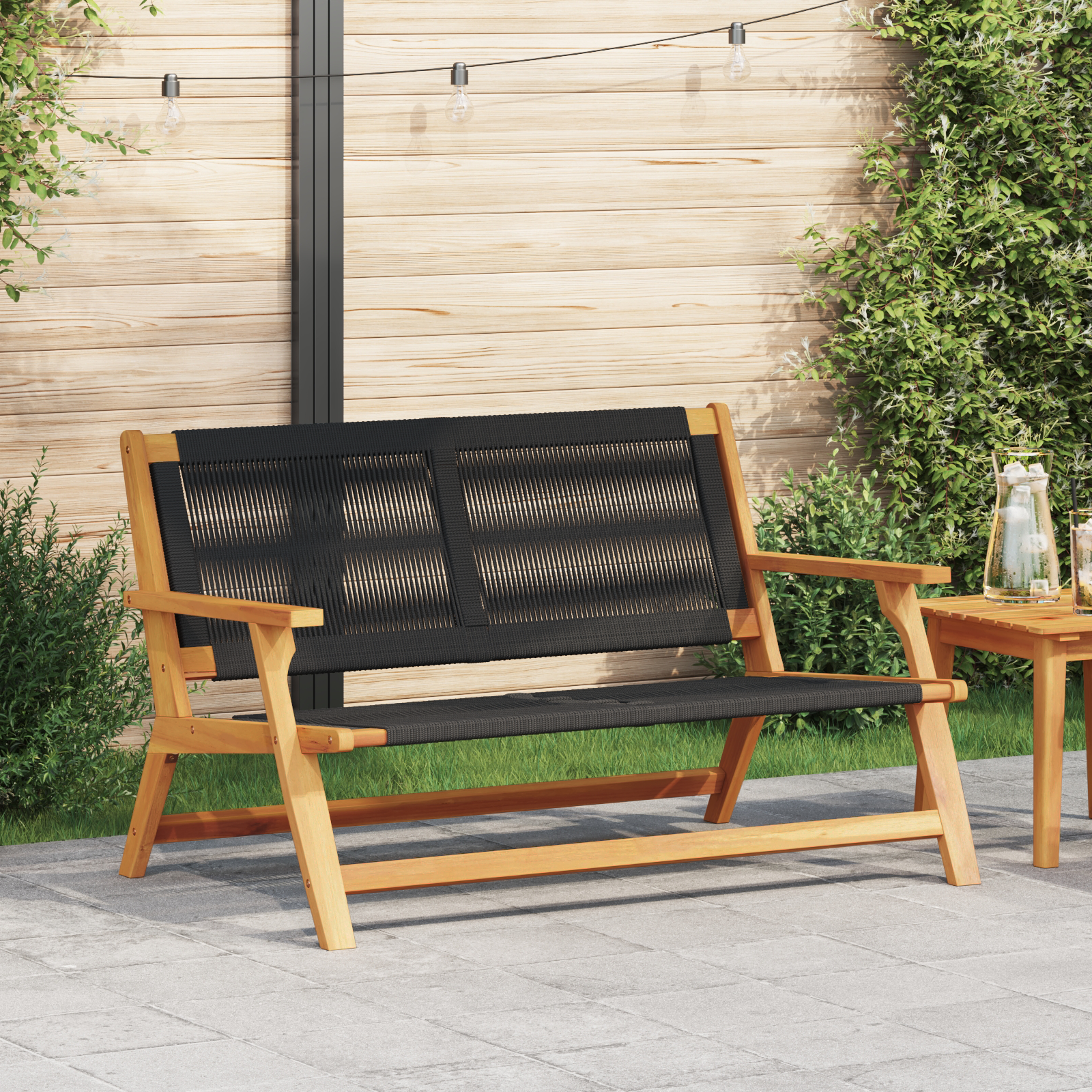 Bancă de grădină neagră 76x122x73 cm din lemn masiv de acacia GartenMobel Dekor