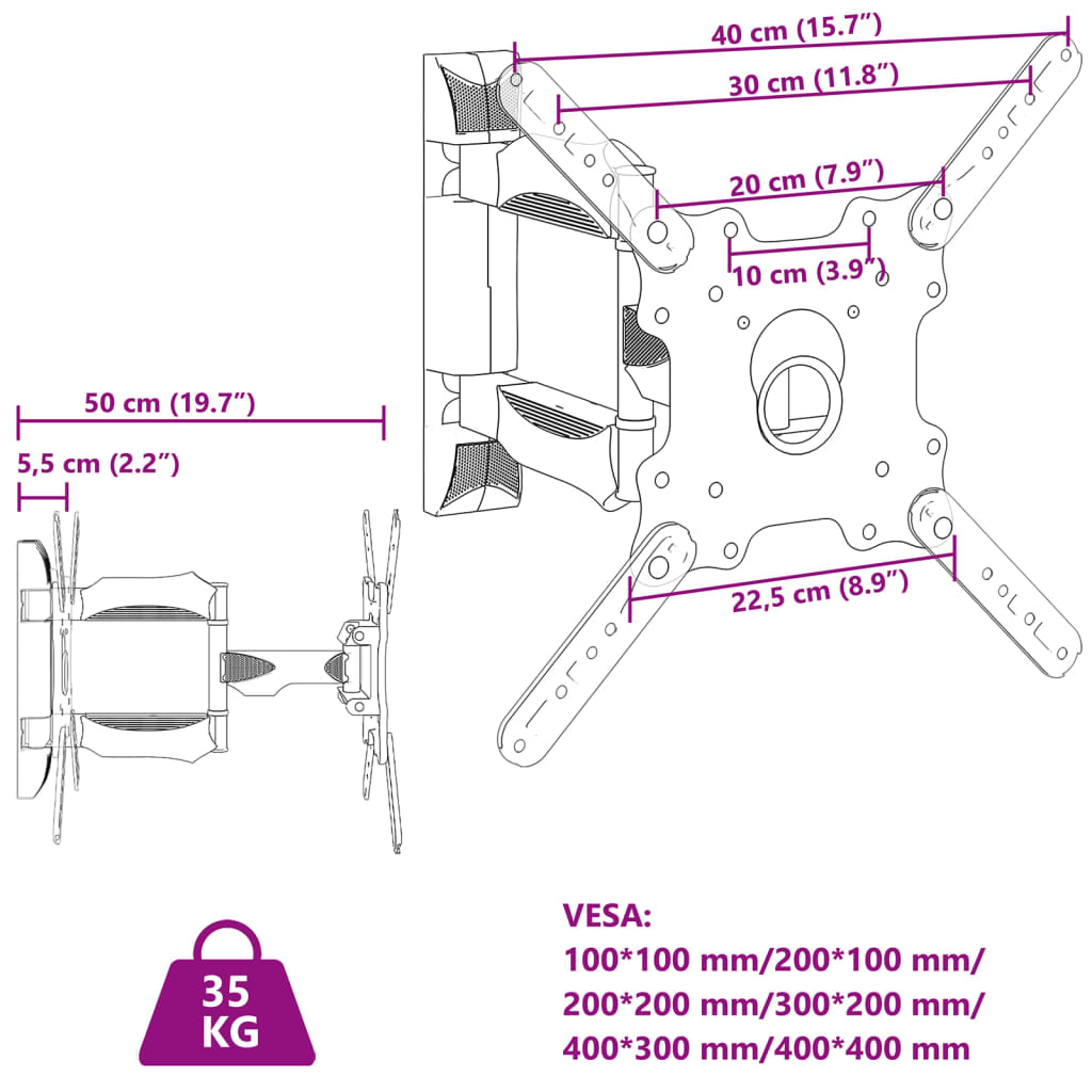 Suport TV de perete ecran 32-55 inchi Max VESA 400x400 mm 35kg GartenMobel Dekor