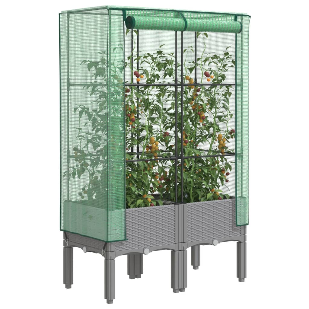 Strat înălțat cu husă de seră, aspect ratan, 80x40x140 cm GartenMobel Dekor