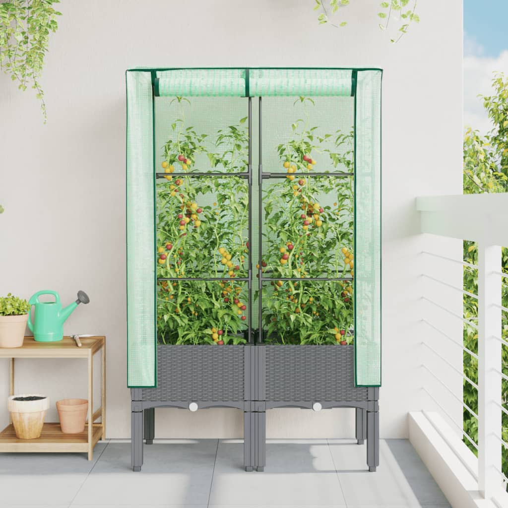 Strat înălțat cu husă de seră, aspect ratan, 80x40x140 cm GartenMobel Dekor
