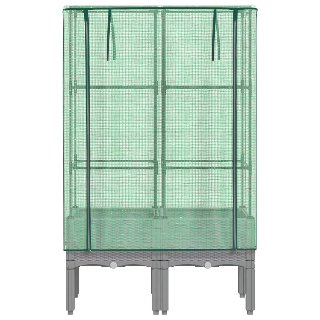 Strat înălțat cu husă de seră, aspect ratan, 80x40x140 cm GartenMobel Dekor