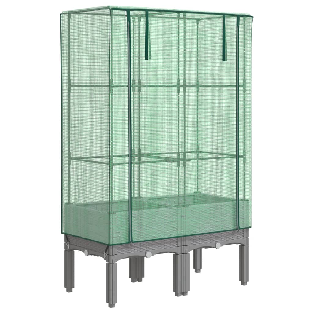 Strat înălțat cu husă de seră, aspect ratan, 80x40x140 cm GartenMobel Dekor