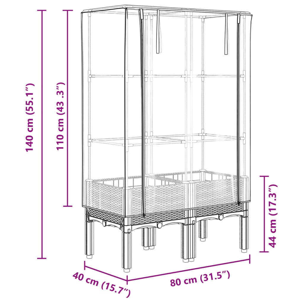 Strat înălțat cu husă de seră, aspect ratan, 80x40x140 cm GartenMobel Dekor