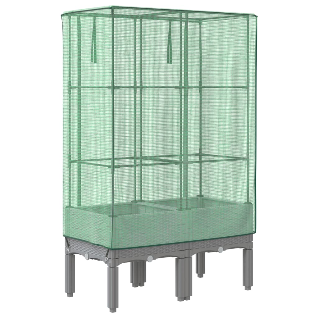 Strat înălțat cu husă de seră, aspect ratan, 80x40x140 cm GartenMobel Dekor