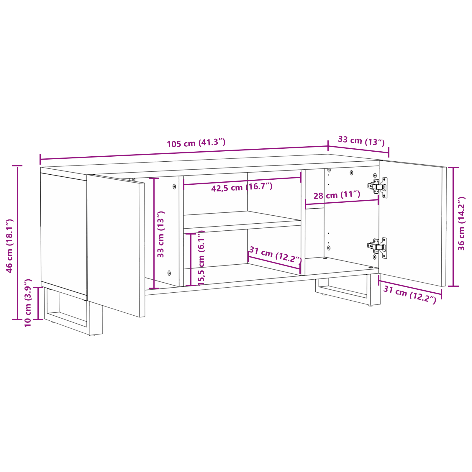 Cabinet TV 105x33.5x46 cm Lemn Masiv de Mango și Lemn Îngenunchiat GartenMobel Dekor