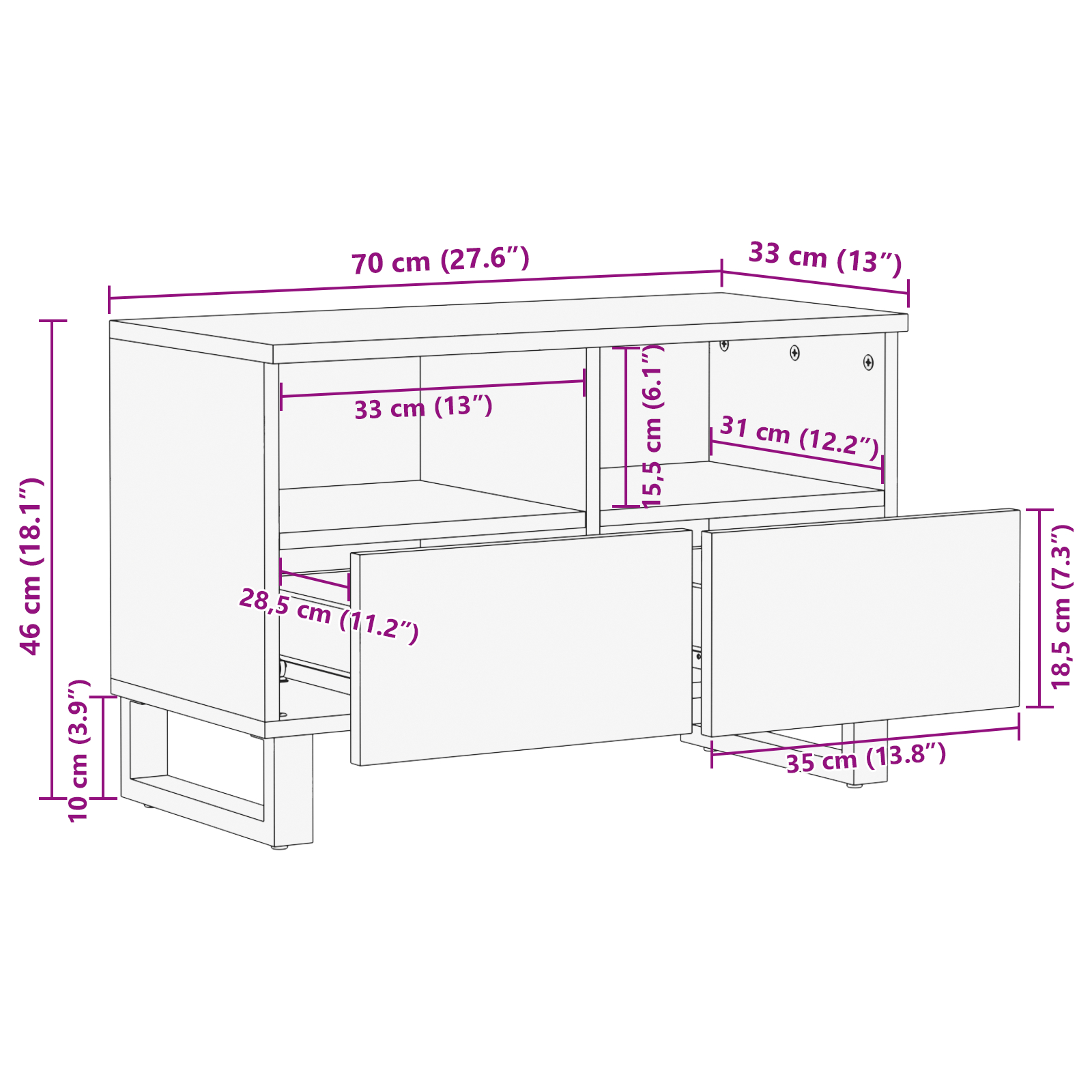 Sertar pentru TV 70x33.5x46 cm Lemn Masiv de Mango GartenMobel Dekor