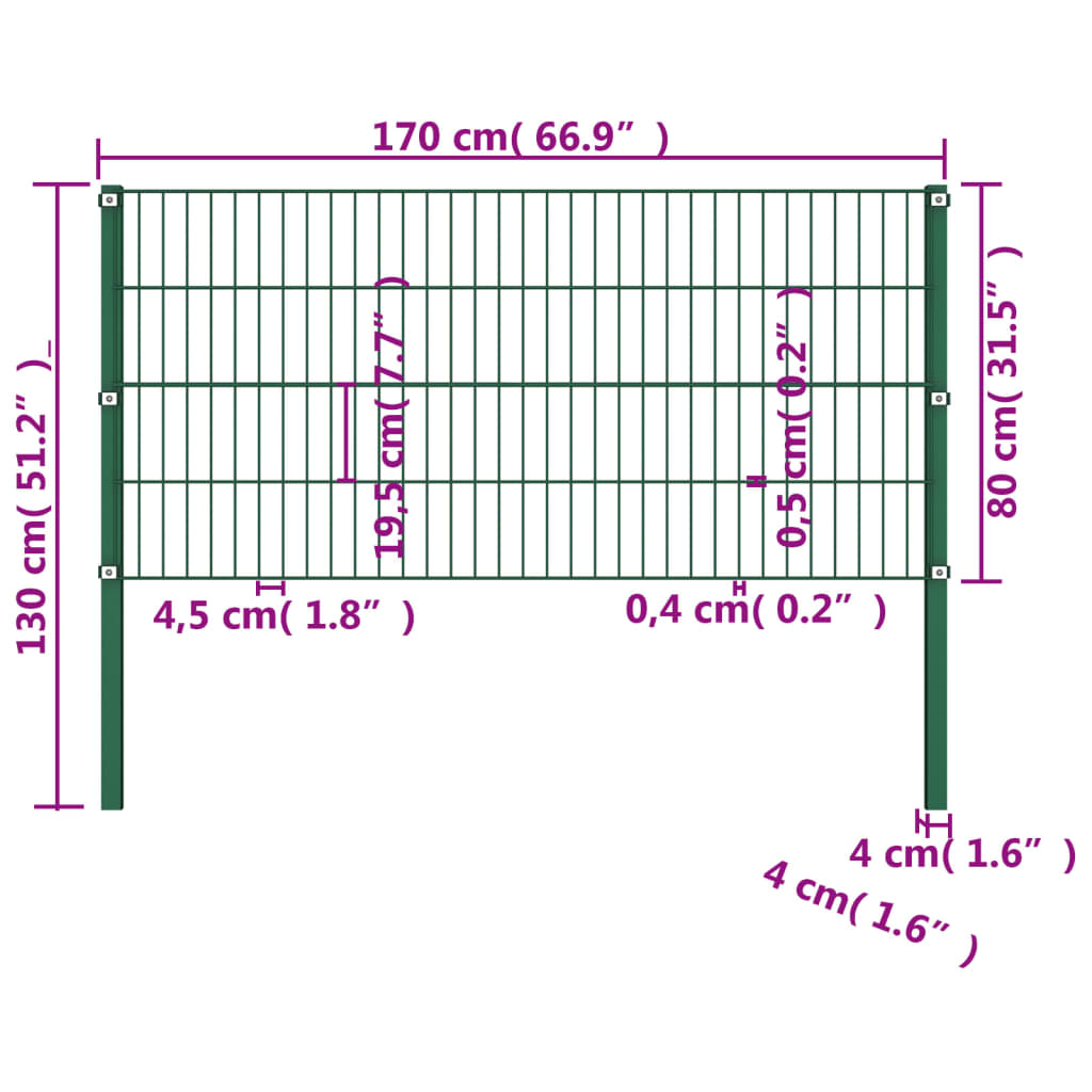 Panou de gard cu stâlpi, verde, 1,7 m, fier GartenMobel Dekor