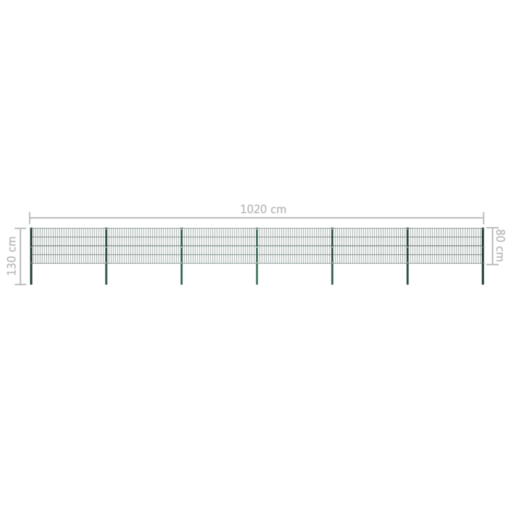Panou de gard cu stâlpi, verde, 10,2 m, fier GartenMobel Dekor