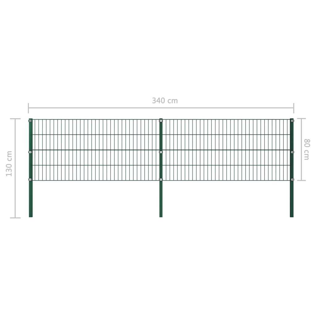 Panou de gard cu stâlpi, verde, 3,4, fier GartenMobel Dekor