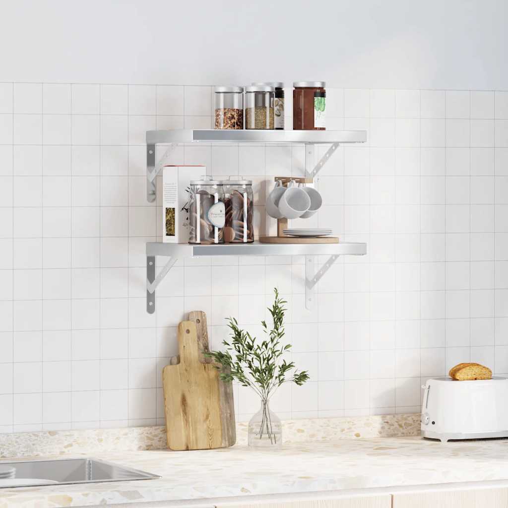 Rafturi de perete, 2 buc., 50x30 cm, argintiu oțel inoxidabil GartenMobel Dekor