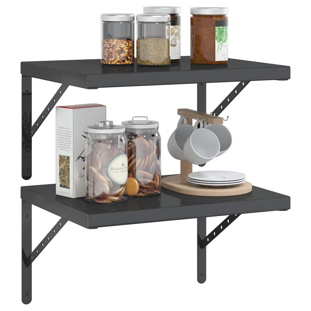 Rafturi de perete, 2 buc., 50x40 cm, negru oțel inoxidabil GartenMobel Dekor