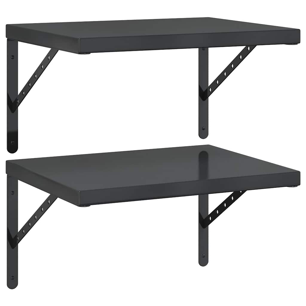 Rafturi de perete, 2 buc., 50x40 cm, negru oțel inoxidabil GartenMobel Dekor