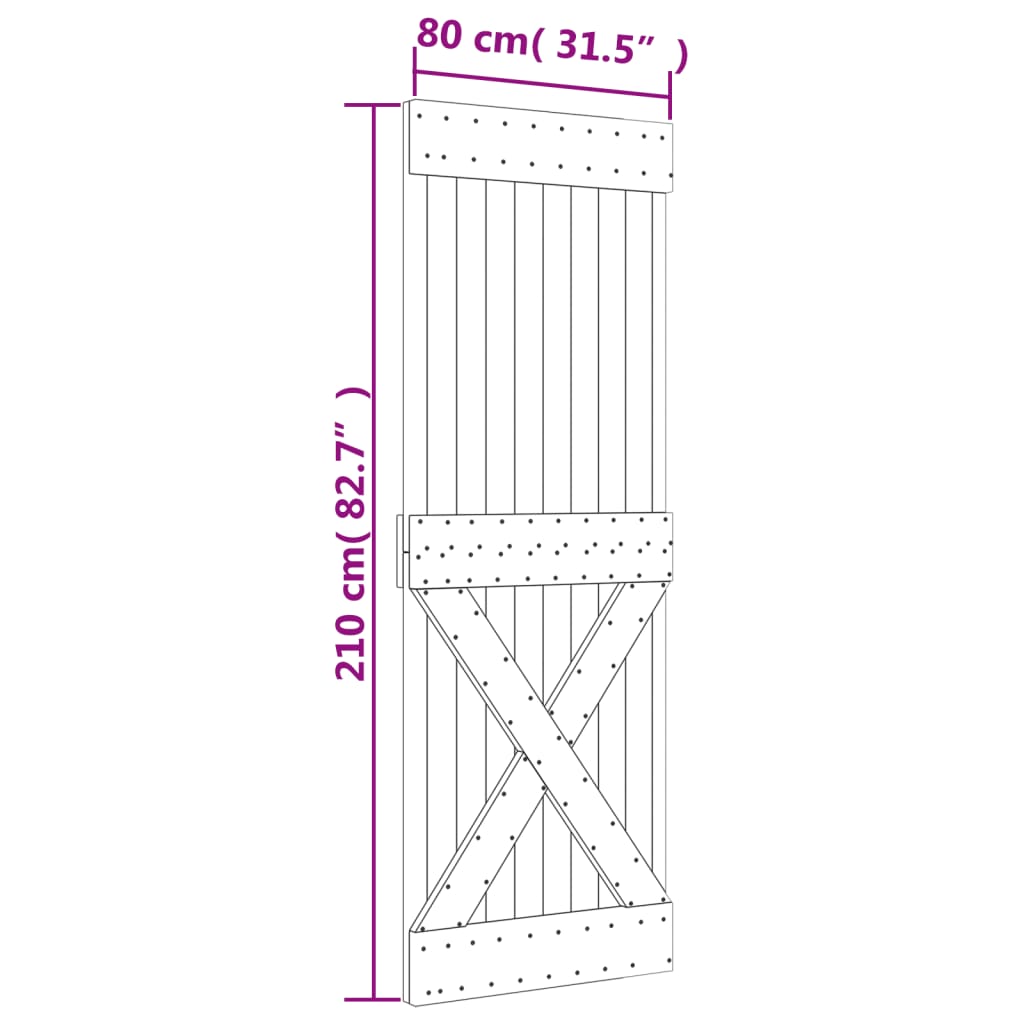Ușă glisantă cu set de feronerie 80x210 cm, lemn masiv de pin GartenMobel Dekor