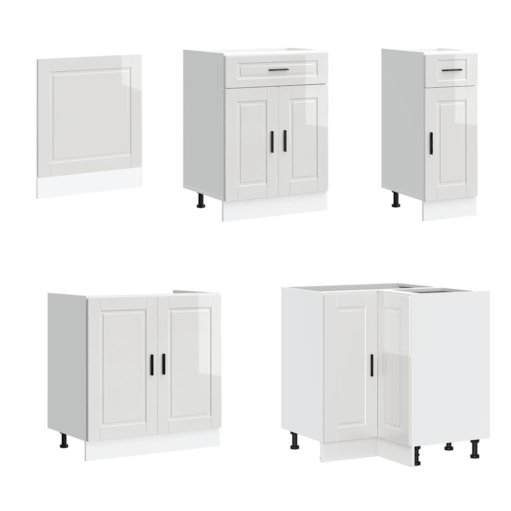 Set dulap de bucătărie 11 piese „Porto” alb lucios Lemn GartenMobel Dekor