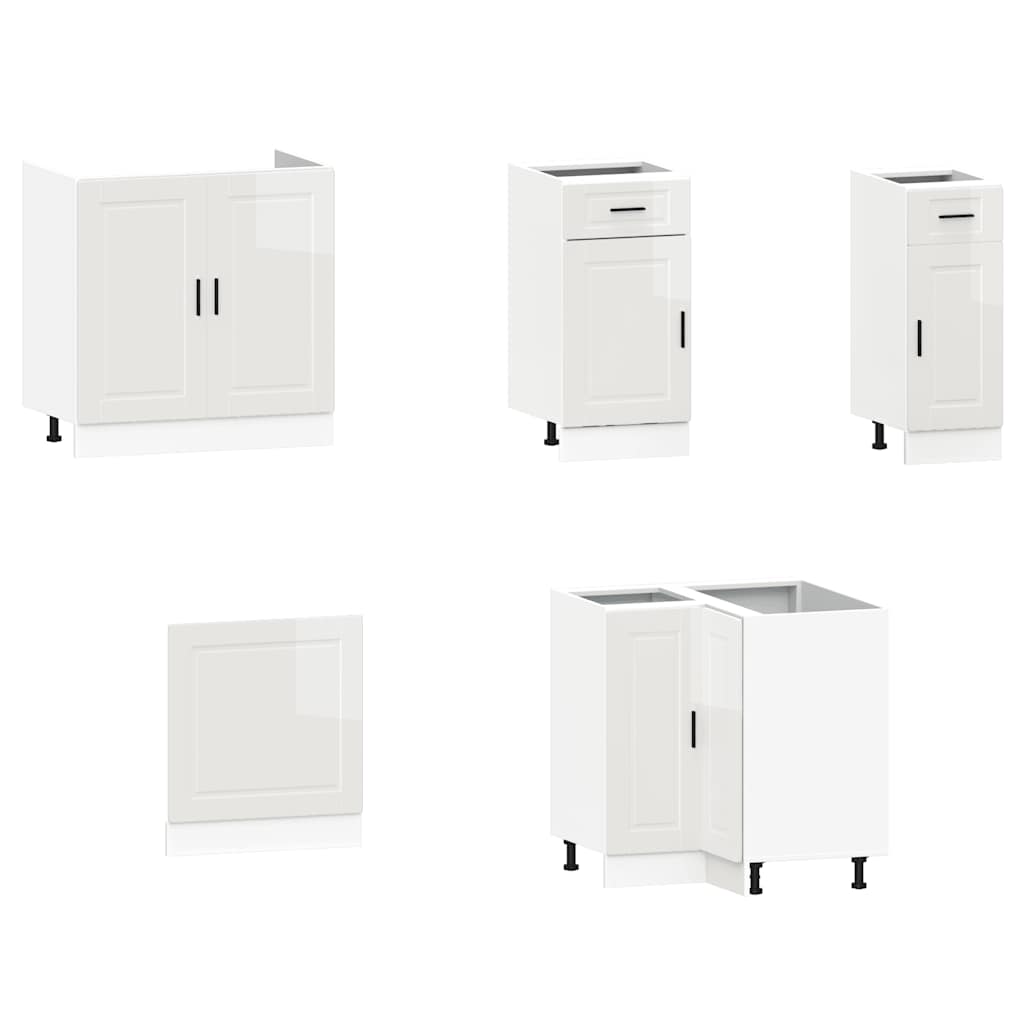 Set dulap de bucătărie 11 piese „Porto” alb lucios Lemn GartenMobel Dekor