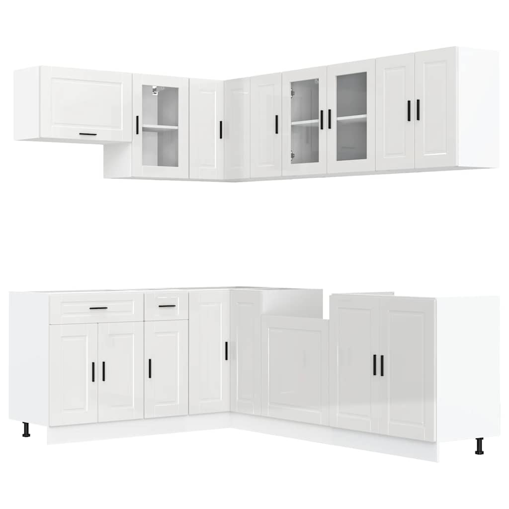 Set dulap de bucătărie 11 piese „Porto” alb lucios Lemn GartenMobel Dekor