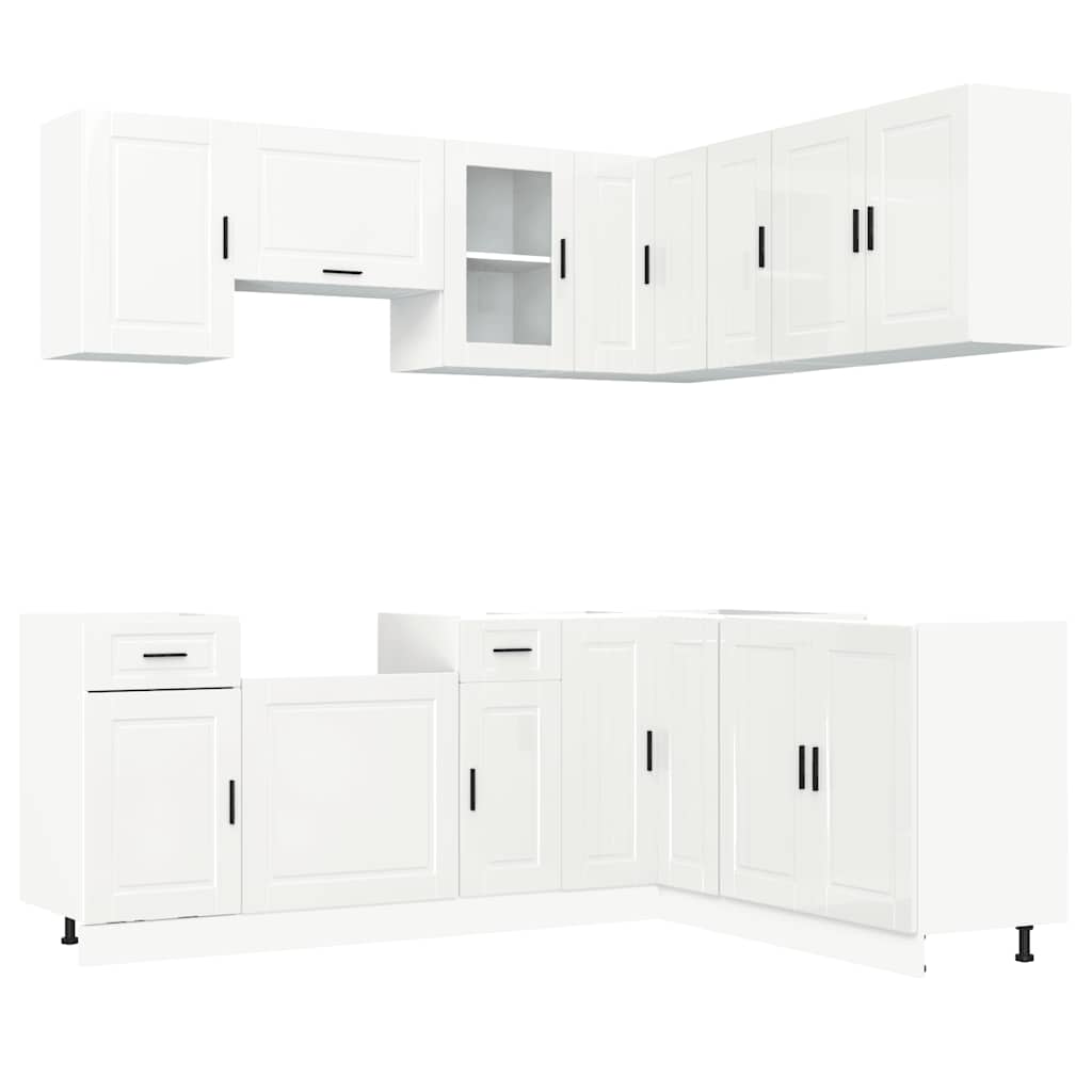 Set dulap de bucătărie 11 piese „Porto” alb lucios Lemn GartenMobel Dekor