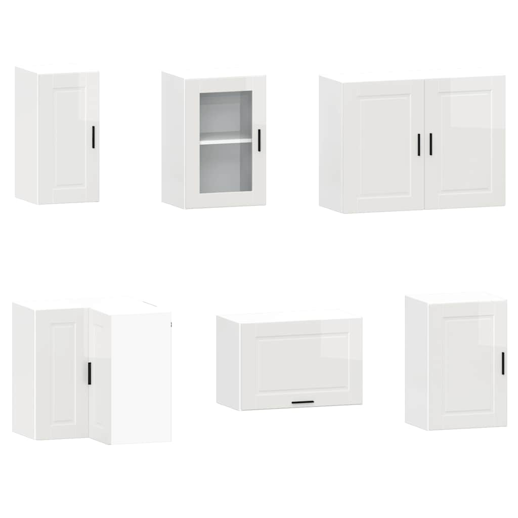 Set dulap de bucătărie 11 piese „Porto” alb lucios Lemn GartenMobel Dekor