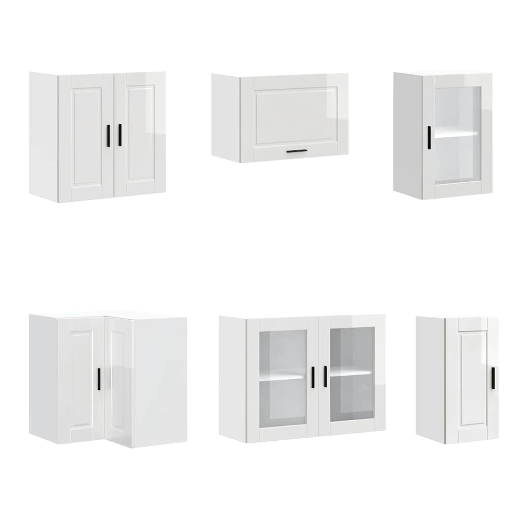 Set dulap de bucătărie 11 piese „Porto” alb lucios Lemn GartenMobel Dekor