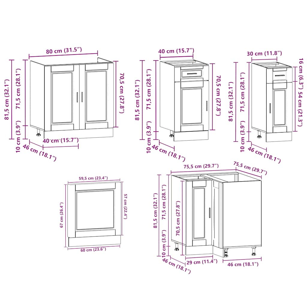 Set dulap de bucătărie 11 piese „Porto” alb lucios Lemn GartenMobel Dekor