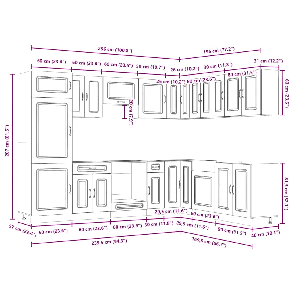 Set dulap de bucătărie din 14 piese „Kalmar” Lemn prelucrat alb GartenMobel Dekor