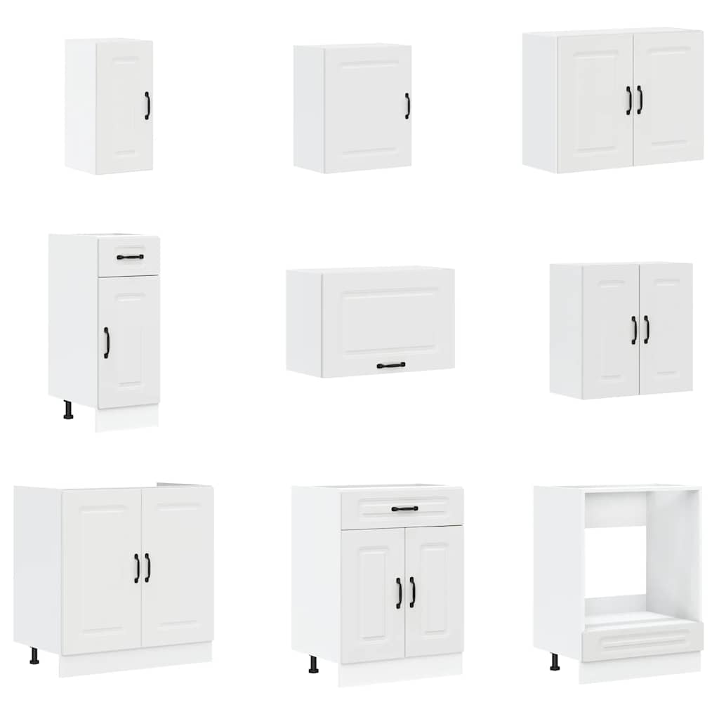 Set dulap de bucătărie din 14 piese „Kalmar” Lemn prelucrat alb GartenMobel Dekor