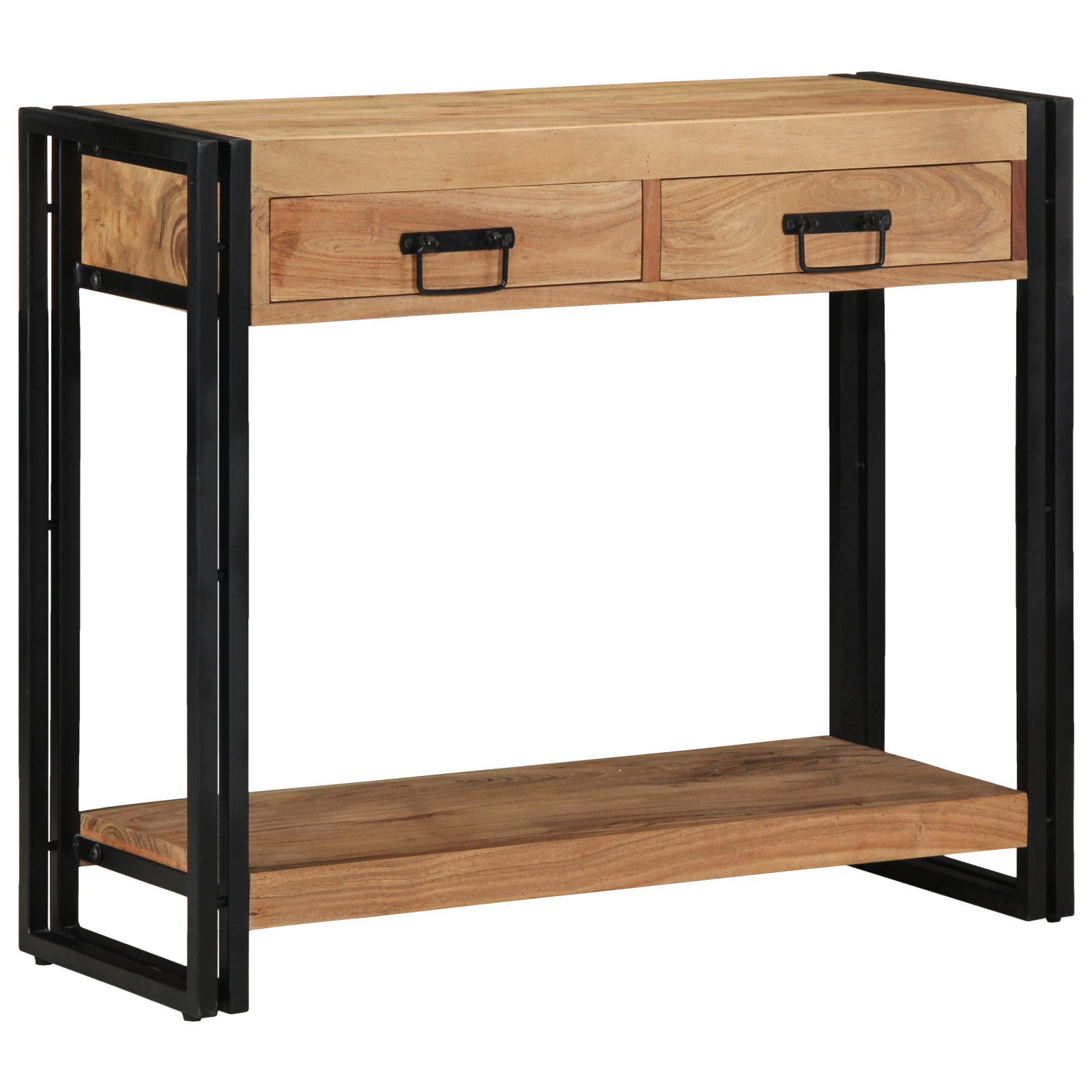 Masă Consolă  Neagră 90x33x75 cm Din Lemn Masiv de Acacia și Metal GartenMobel Dekor