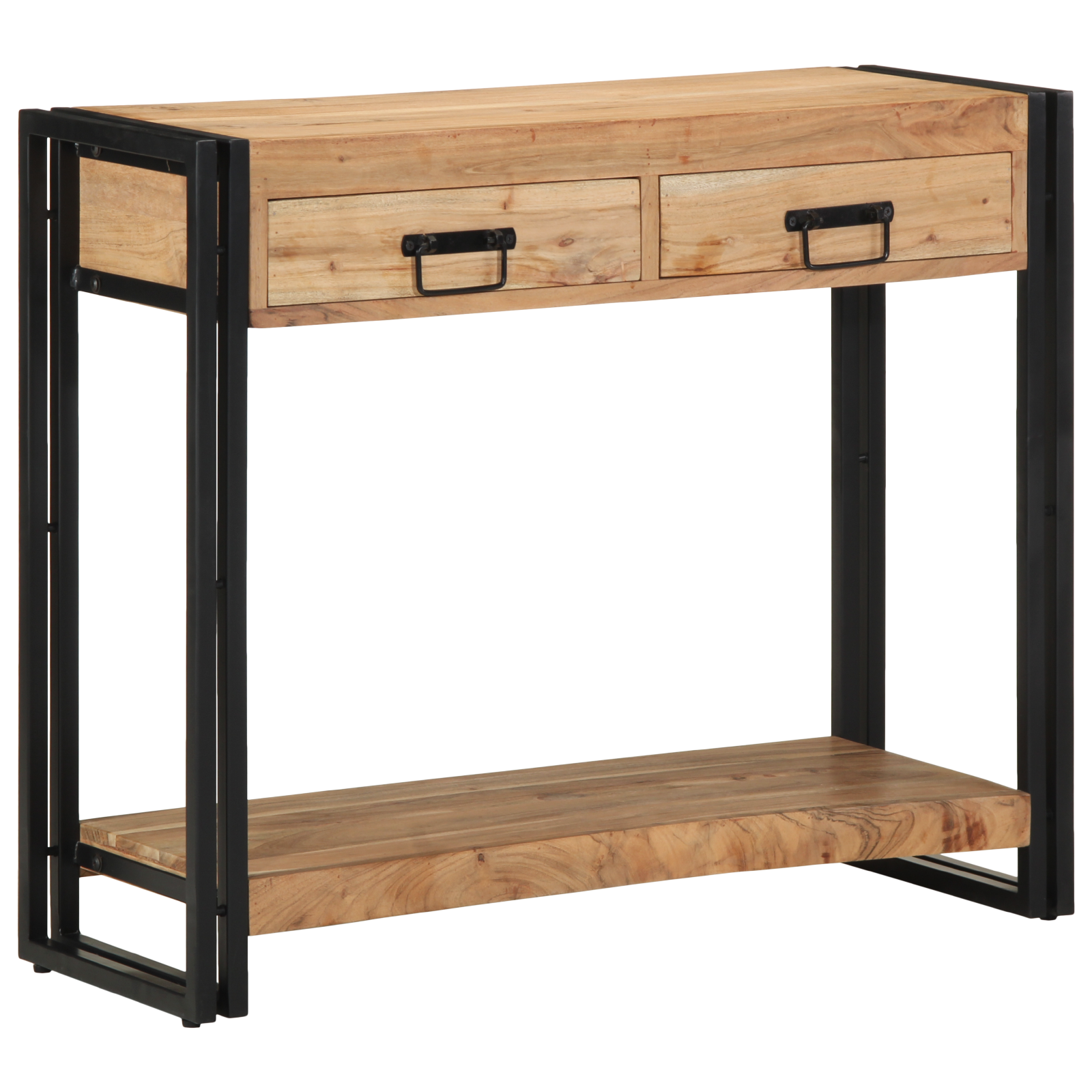 Masă Consolă  Neagră 90x33x75 cm Din Lemn Masiv de Acacia și Metal GartenMobel Dekor