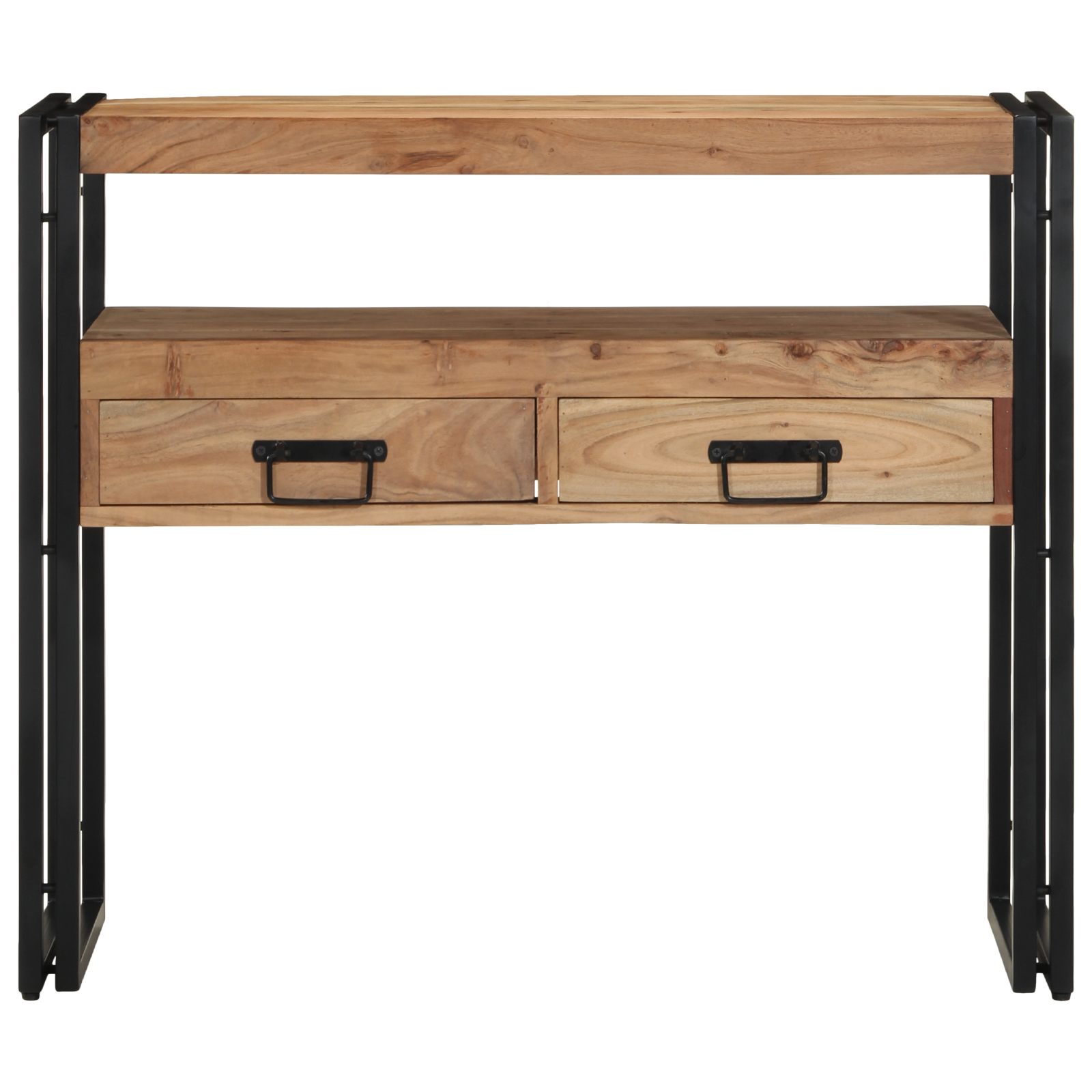 masa de console  neagră 90x33x75 cm din lemn masiv de acacia și metal GartenMobel Dekor