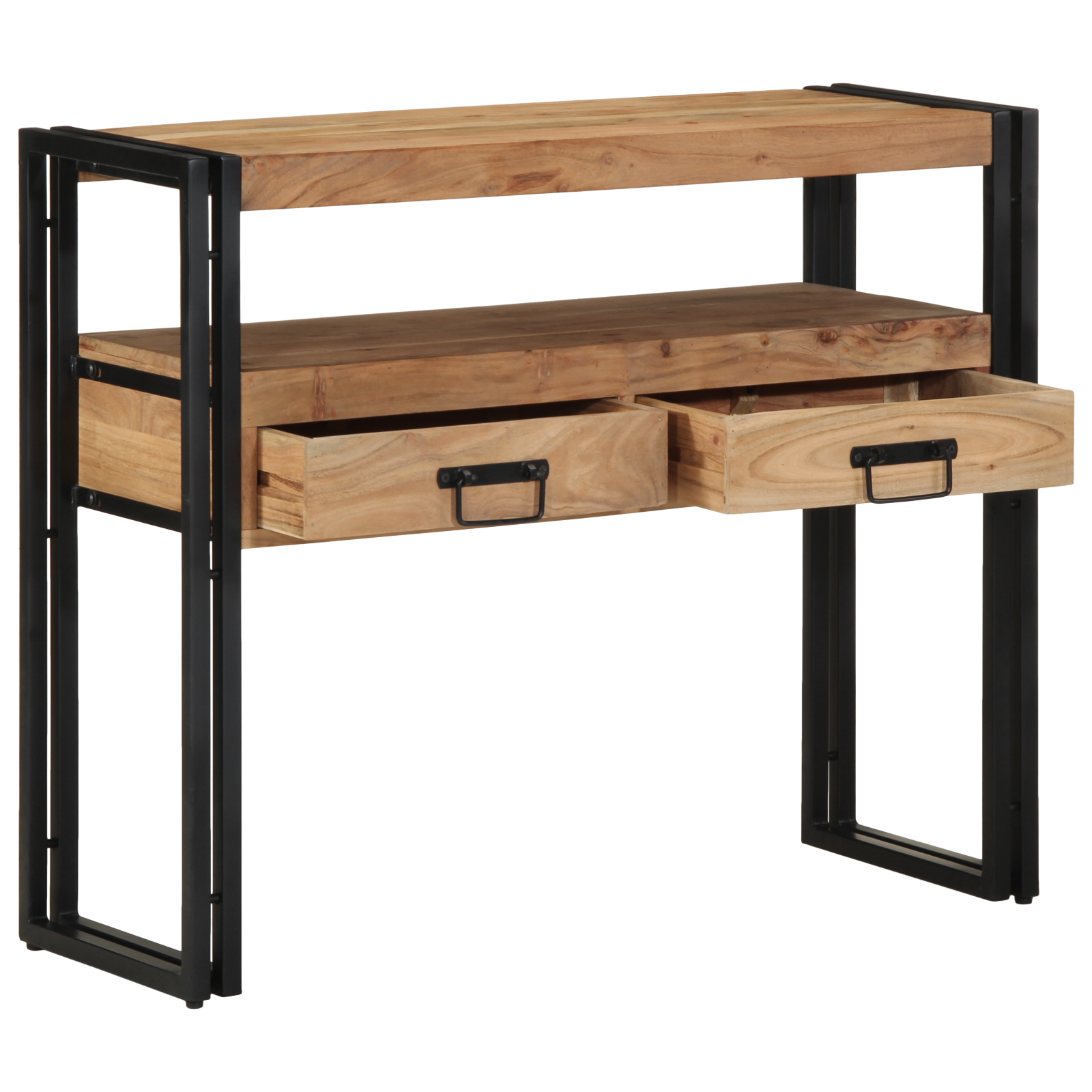 masa de console  neagră 90x33x75 cm din lemn masiv de acacia și metal GartenMobel Dekor