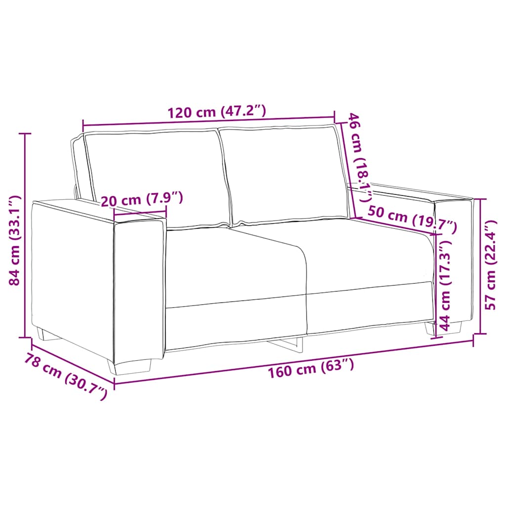 Canapea cu 2 locuri, gri închis, 120 cm, material textil GartenMobel Dekor