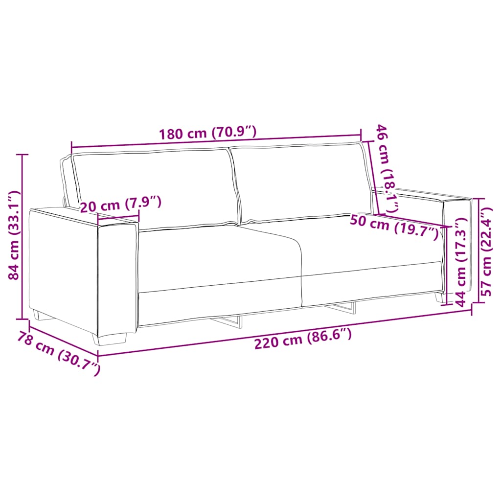Canapea cu 3 locuri, gri închis, 180 cm, material textil GartenMobel Dekor