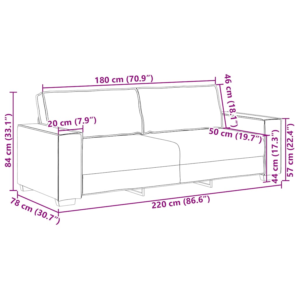 Canapea cu 3 locuri, gri nor, 180 cm, material textil GartenMobel Dekor