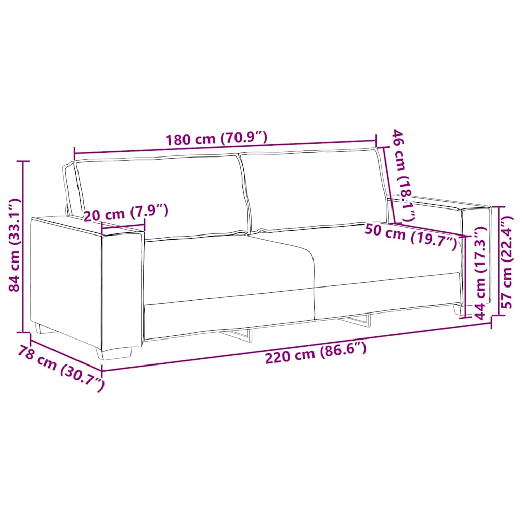 Canapea cu 3 locuri, neagră, 180 cm, material textil GartenMobel Dekor