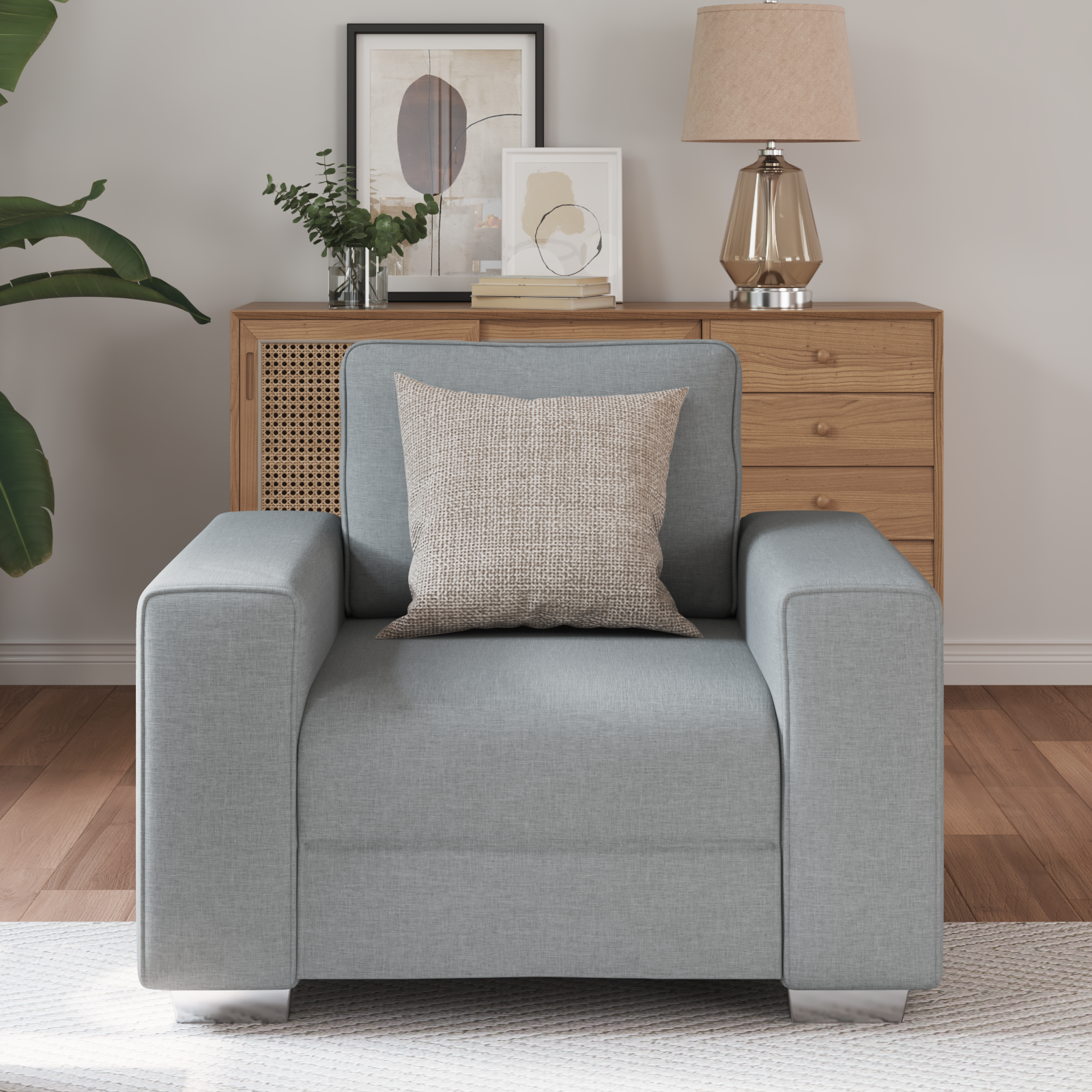 Scaun de Sofă Gri Deschis , 59 cm, din textil GartenMobel Dekor